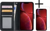 Hoes Geschikt voor iPhone 14 Hoesje Book Case Hoes Flip Cover Wallet Bookcase Met Screenprotector - Zwart.