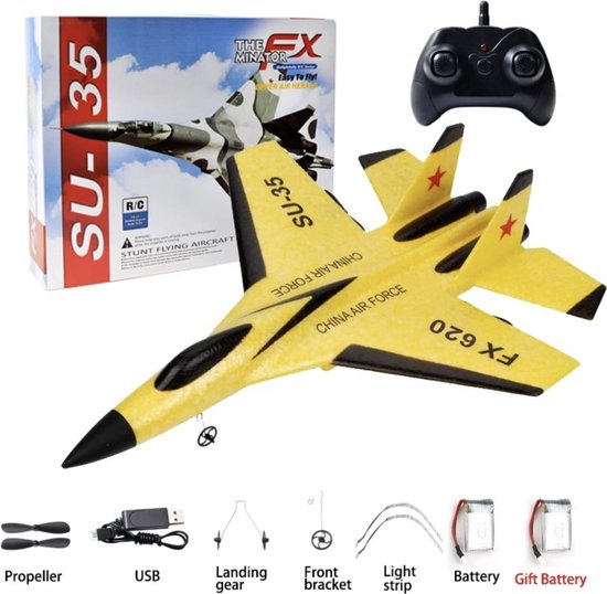 JONRRYIN RC vliegtuig voor kinderen, 2,4 GHz op afstand bestuurd vliegtuigmodel met LED, RC vliegtuig met 4-assige gyro stabilisator voor kinderen en beginners (zilver