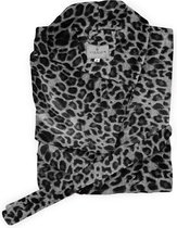 Linnick Flanel Fleece Badjas Leopard - black/white - M - Badjas Dames - Badjas Heren