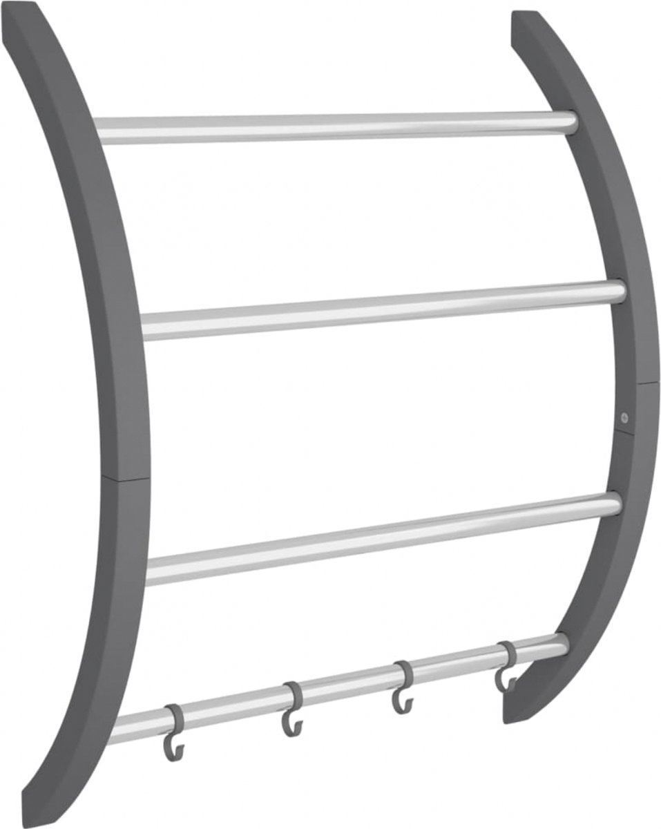vidaXL Handdoekenrek met haken 56x16x72 cm aluminium zilverkleurig