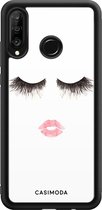 Casimoda® telefoonhoesje - Geschikt voor Huawei P30 Lite - Kiss Wink - Zwart TPU hoesje - Backcover - Wit - Geen opdruk