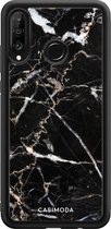 Casimoda® telefoonhoesje - Geschikt voor Huawei P30 Lite - Marmer Zwart - Zwart TPU hoesje - Backcover - Zwart - Marmer