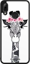 Casimoda® telefoonhoesje - Geschikt voor Huawei P Smart (2019) - Giraffe - Zwart TPU hoesje - Backcover - Zwart - Giraffe
