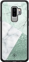 Casimoda® hoesje - Geschikt voor Samsung Galaxy S9+ - Minty Marmer Collage - Luxe Hard Case Zwart - Backcover telefoonhoesje - Mint