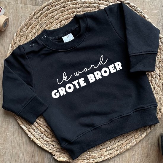 Sweater voor kind - Ik word grote broer - Zwart - Maat 92 - Big brother - Familie uitbreiding - Zwangerschap aankondiging