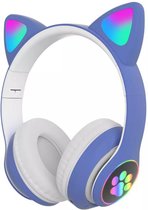 Kinder Hoofdtelefoon-Draadloze Koptelefoon-Kids Headset-Over Ear-Bluetooth-Microfoon-Katten Oortjes-Led Verlichting-Blauw