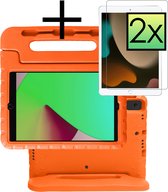 Hoesje Geschikt voor iPad 10.2 2020 Hoesje Kinderhoes Shockproof Hoes Kids Case Met 2x Screenprotector - Oranje