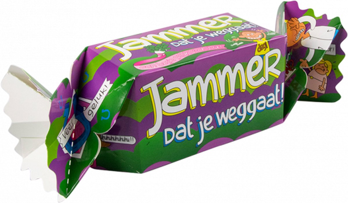 Snoeptoffee - Jammer dat je weggaat - Gevuld met luxe verpakte toffees - In cadeauverpakking met gekleurd lint