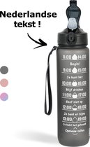 Lacardia Motivation Water Bottle gris 'Dutch Text' - Gourde avec paille - Gourde 1 litre - Gourde avec marquage de l'heure