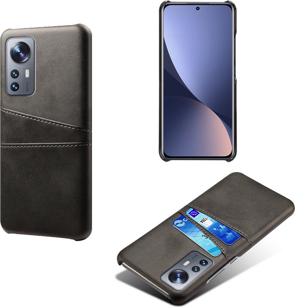 Backcover met Opbergvakjes + PMMA Screenprotector voor Xiaomi 12 / 12X _ Zwart