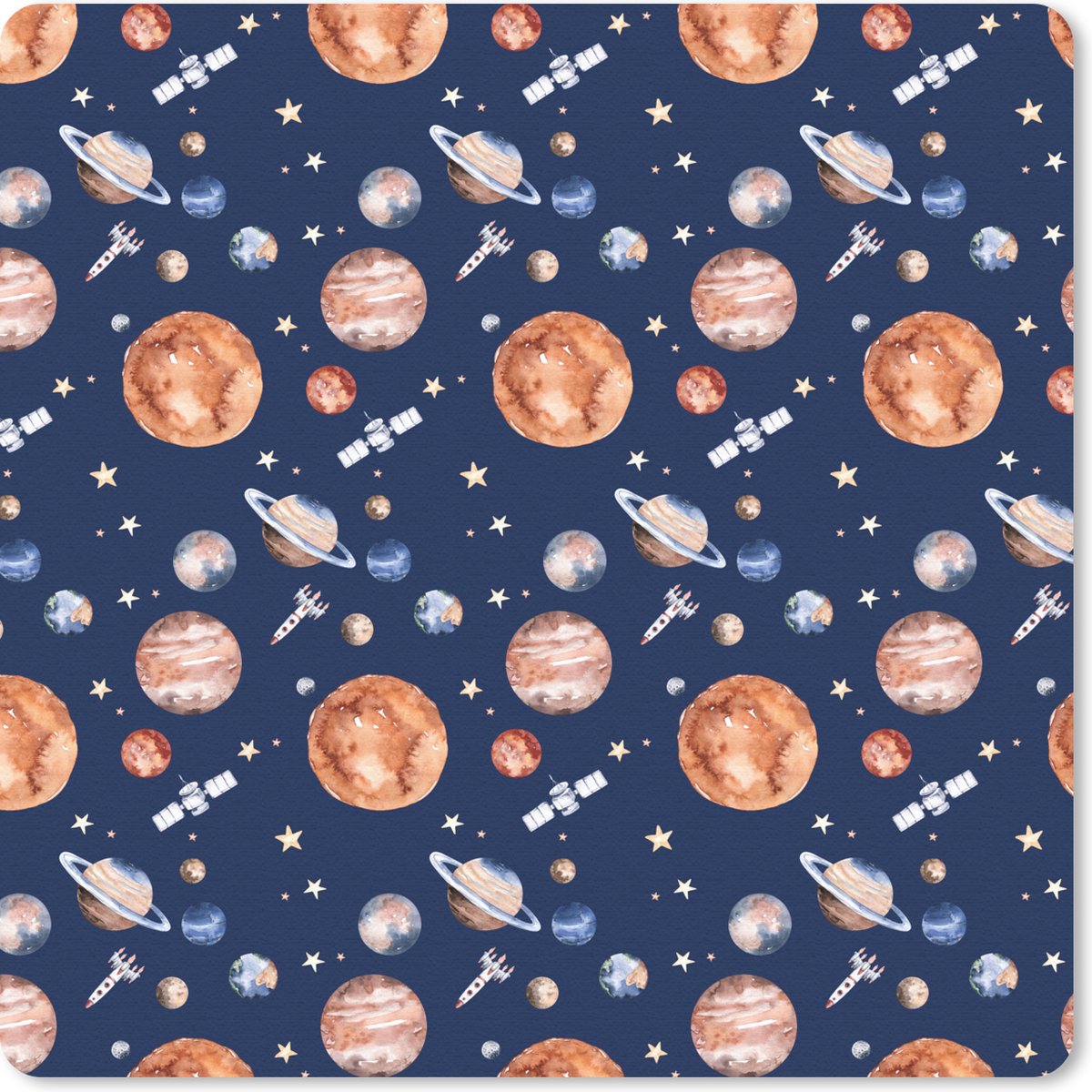 Muismat 30x30 cm - Mousepad Ruimte - Planeten - Patroon - Kids - Kinderen - Jongens - Kindje - Muismatten