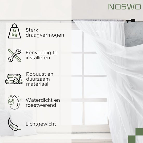 Tringle à rideau Noswo - Extensible - 143 à 213 cm - Tringle à rideau - Tringle à rideau - Métal - Zwart