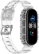 Siliconen Smartwatch bandje - Geschikt voor Xiaomi Mi Band 3 / 4 clear TPU bandje - transparant - Strap-it Horlogeband / Polsband / Armband