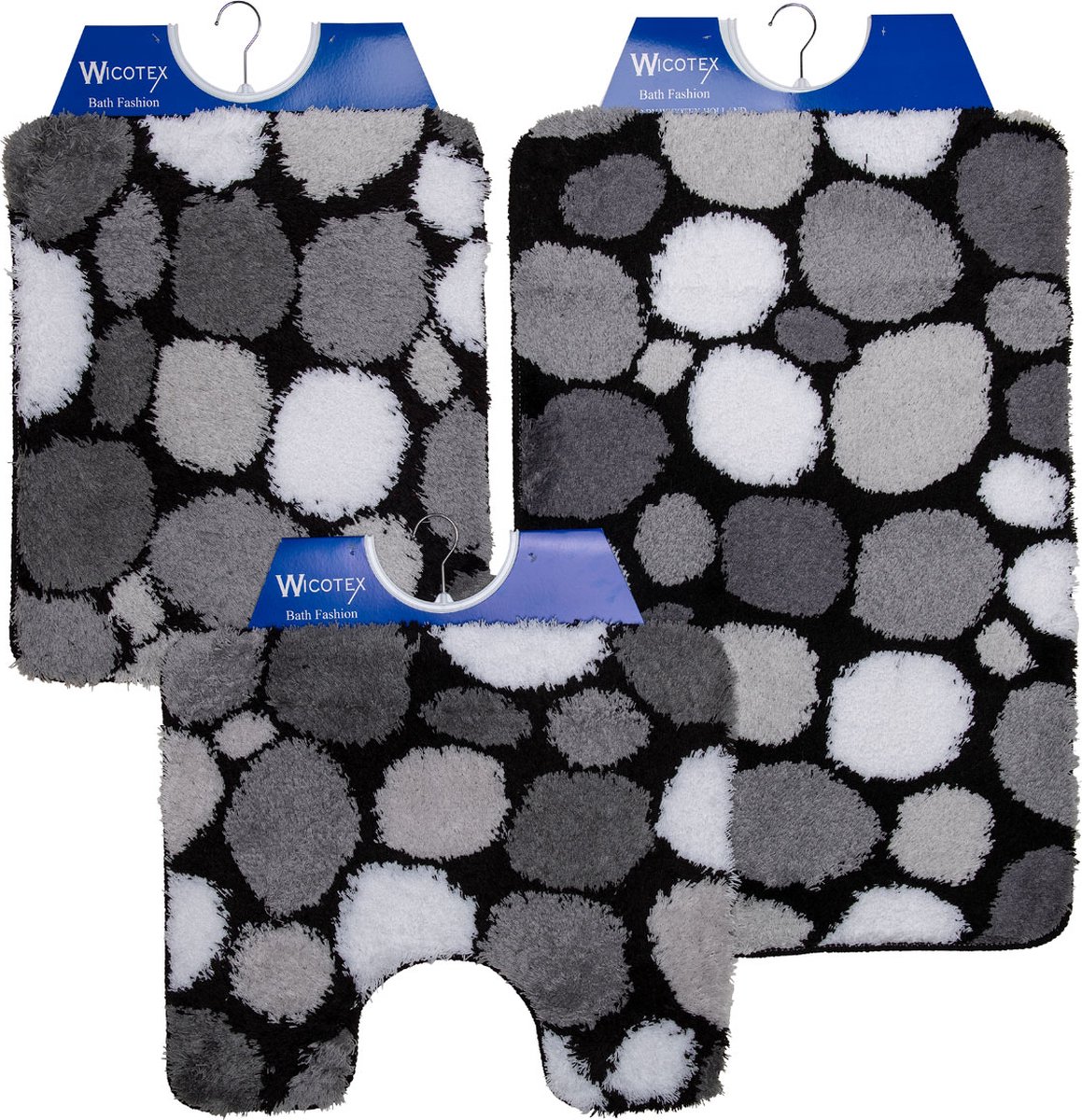 Wicotex - Badmat set - Badmat - Toiletmat - Bidetmat kiezels - Antislip onderkant - WC mat met uitsparing