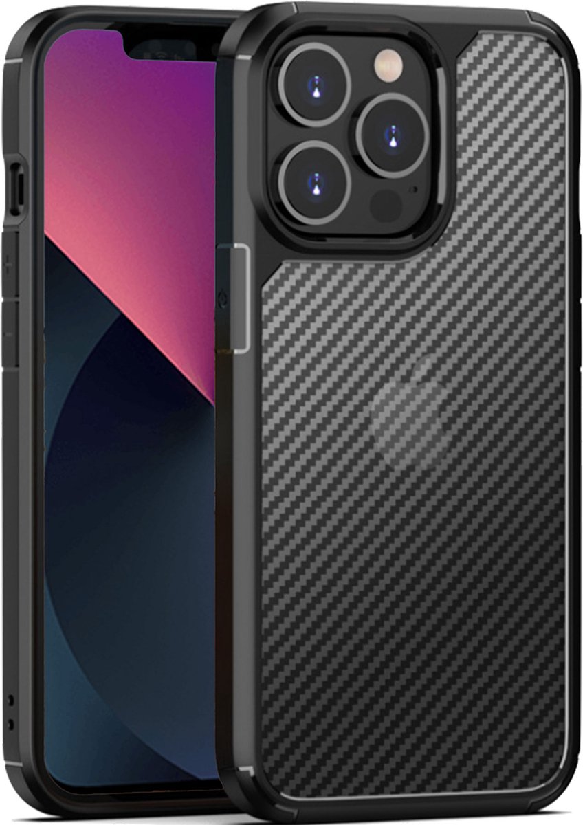 Geschikt voor iPhone 14 Pro Carbon Hoesje - Carbon Shock Proof Cover Case
