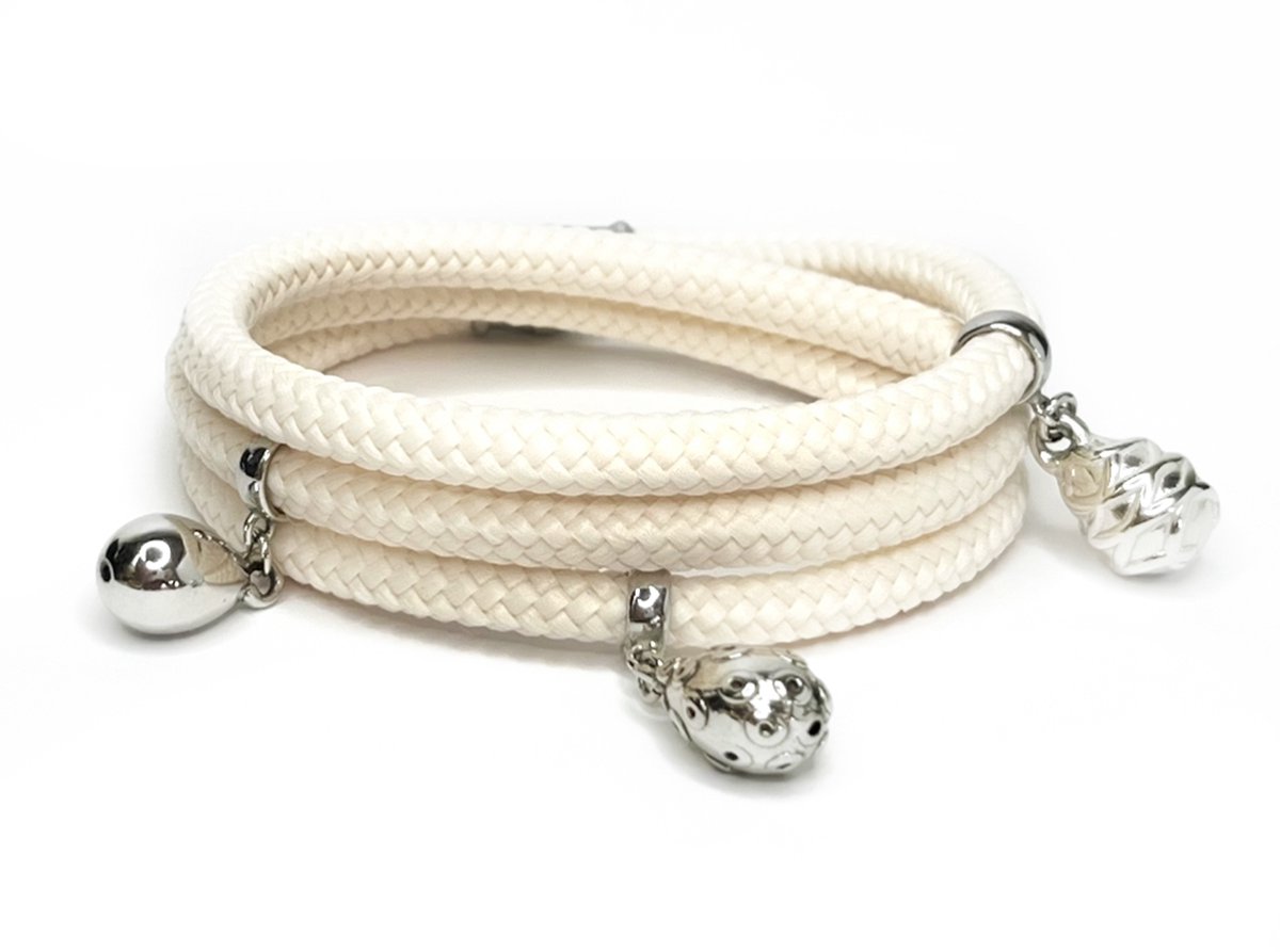 NIEUW - Jolla - dames wikkelarmband - zilver - touw - bedels - Charm Rope Wrap - Cream