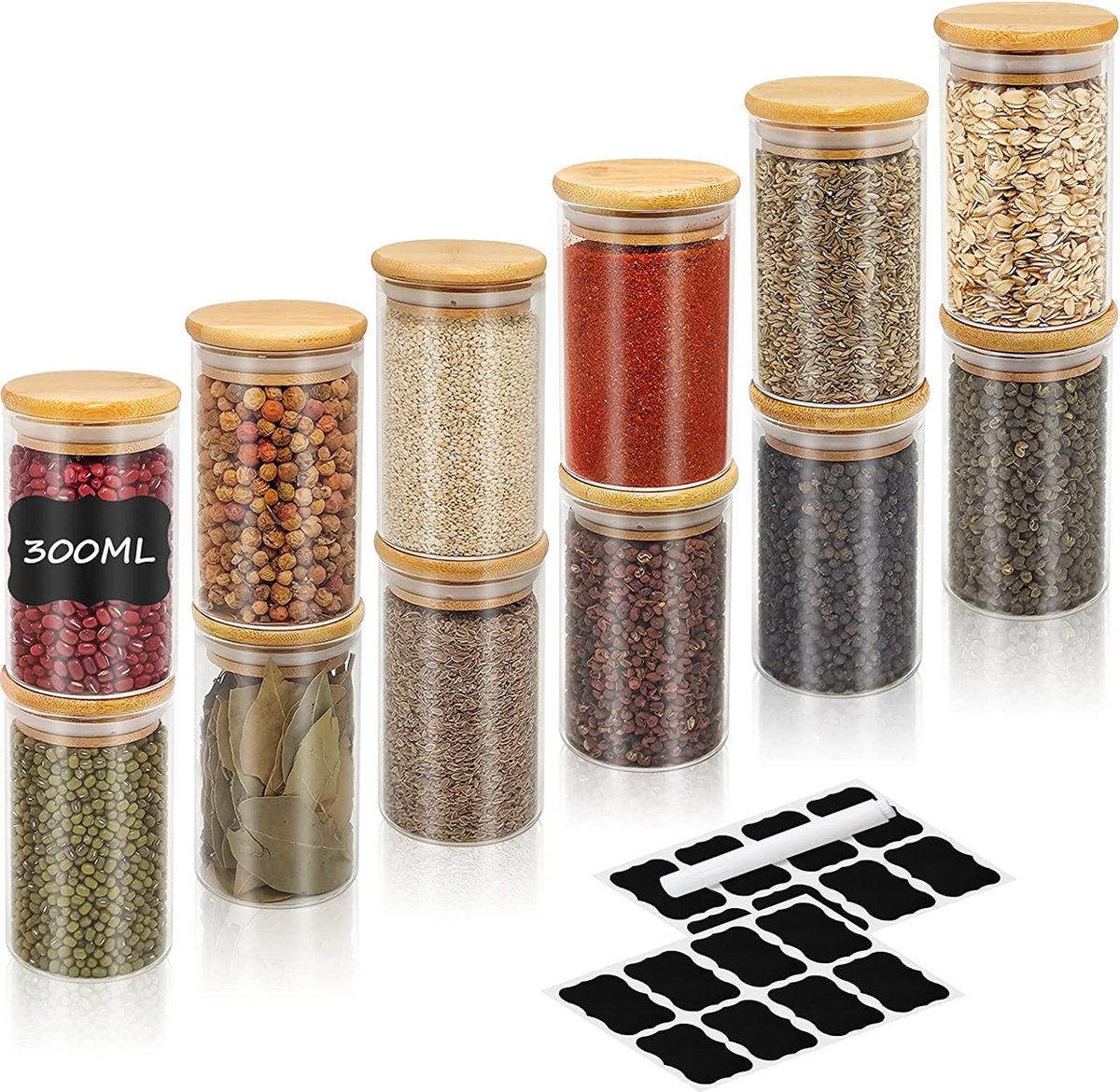 kruidenpotjes - potjes met deksel / opslag van kruiden en specerijen 12pcs
