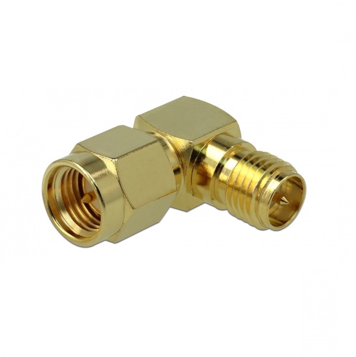 RP-SMA (v) - SMA (m) haakse adapter - 50 Ohm / 3 GHz