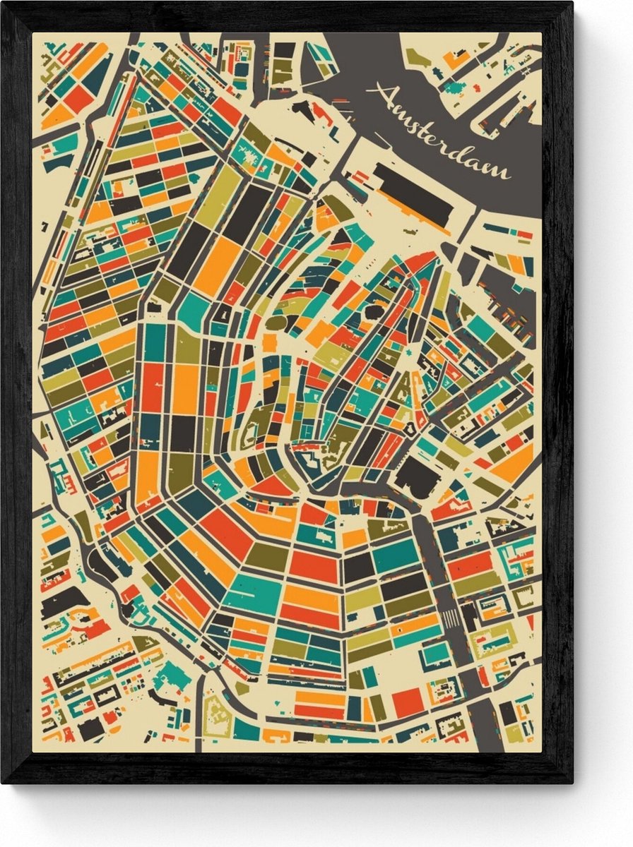 Amsterdam - Mozaïek  - Ingelijste Stadskaart Poster