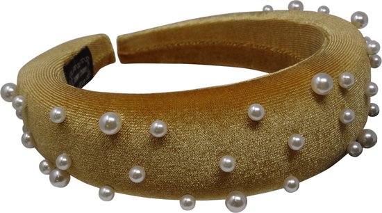 Jessidress® Luxe Diadeem Chique Dames Haar Diadeem van velours met Parels Velvet Haarband - Geel