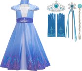Robe princesse fille - Robe Elsa bleu 98(100) + Kroon/ Baguette magique - Galon Elsa - Gants - Déguisements - Déguisement enfant