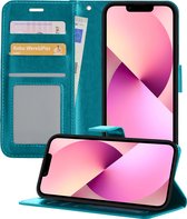 Hoesje Geschikt voor iPhone 14 Hoesje Book Case Hoes Wallet Cover - Hoes Geschikt voor iPhone 14 Hoesje Bookcase Hoes - Turquoise