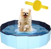 Lendo Online - Hondenzwembad Ø80x20cm - Bad voor honden - Hondenbad - Dierenzwembad - Opzetzwembad - inklapbaar - PVC - Blauw- Inclusief Hondenborstel Kam