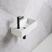 Fonteinset Mia 40.5x20x10.5cm glans wit links inclusief fontein kraan, sifon en afvoerplug mat zwart