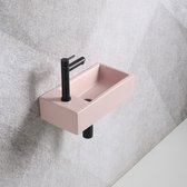 Fonteinset Mia 40.5x20x10.5cm mat roze links inclusief fontein kraan, sifon en afvoerplug mat zwart