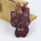 DAEBAK Koreaanse Velvet Leer Diamanten Kat Sleutelhanger [PAARS] [SHINEY] [Crystal-Rhinestone] Koreaans Katten