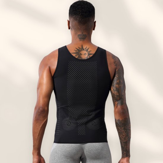 SLIMBELLE Compressievest voor heren, V-hals, elastisch, vermagerde tailletrainer, buikcontrole, basislaag, onderhemden, compressietop, shapewear, bodyvormer voor heren, Zwart, S