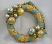 Kerstkrans, lichtblauw/goud, stro/kunststof,  hangend, Ø 30 cm