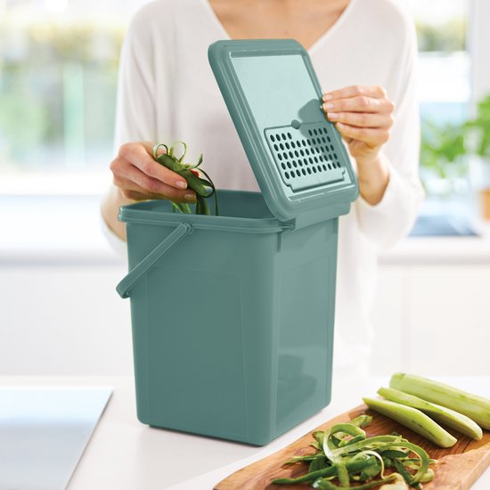 Biologische afvalemmer en geurdichte compostemmer met actieve koolstoffilter in het deksel, bio-afvalemmer, vuilnisbak met kunststof binnenemmer, robuuste compostemmer voor in de keuken, 5 liter