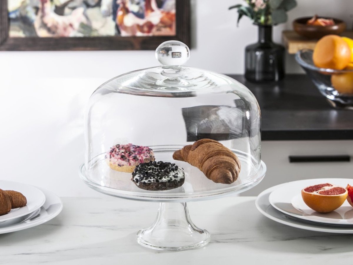 Kookpro Plateau à Gâteaux avec Cloche en Verres - 26 cm - Plateau à Gâteaux  en