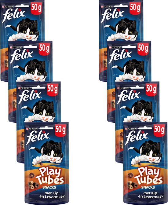 Felix PlayTubes - Kattensnacks - Kip & Lever - 8 x 50g