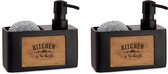 Distributeur de savon Arte Regal avec support 2pcs. plastique/bois noir 15 x 13 cm