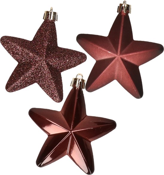 Décorations de Noël étoiles - plastique - 6x pcs - marron - 7 cm