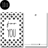 10x Label / Kaartje van karton / Cadeaulabels | FOR YOU | 85 x 55 mm | wit & zwart