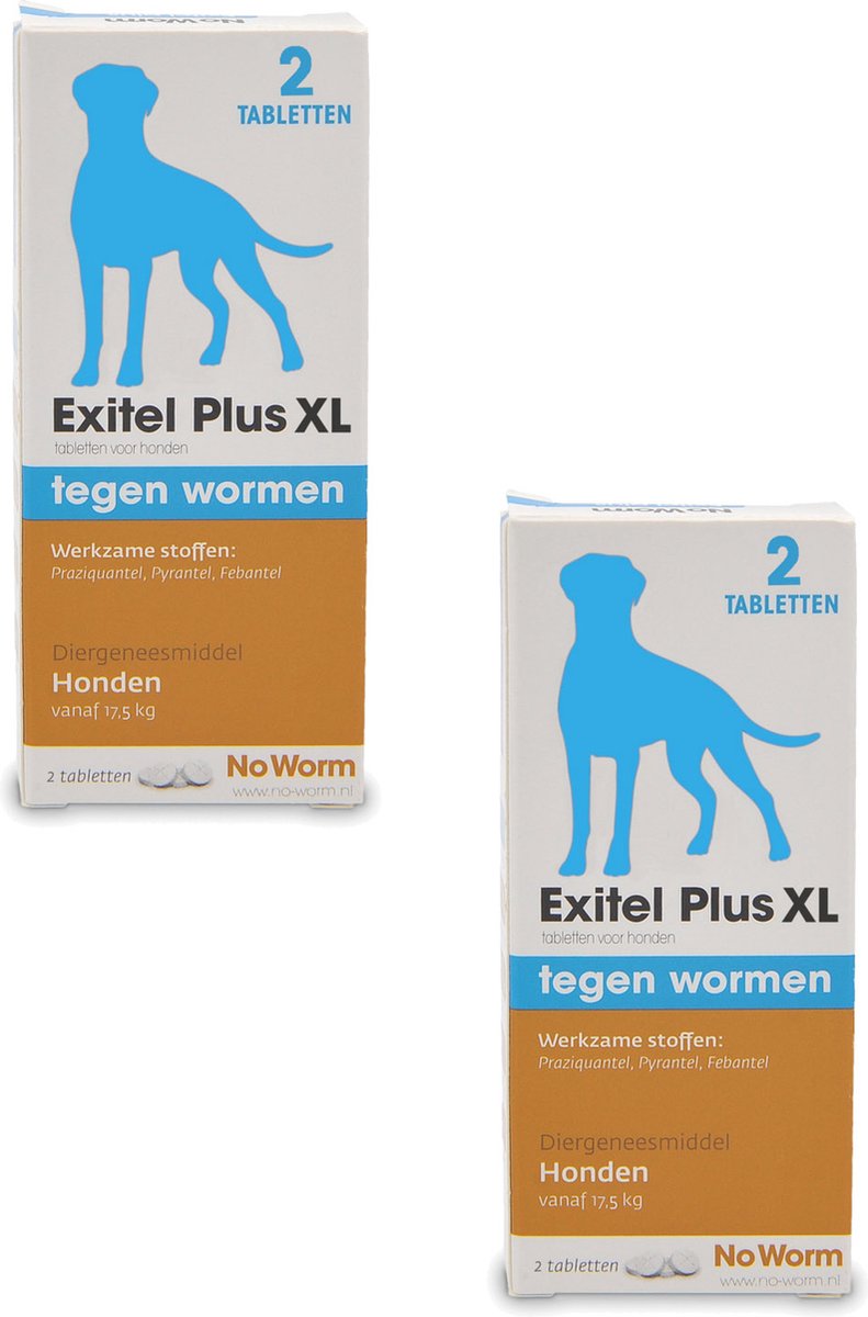 No Worm Exitel Plus Xl Hond Vanaf 17.5 Kg - Anti wormenmiddel - 2 x 2 tab