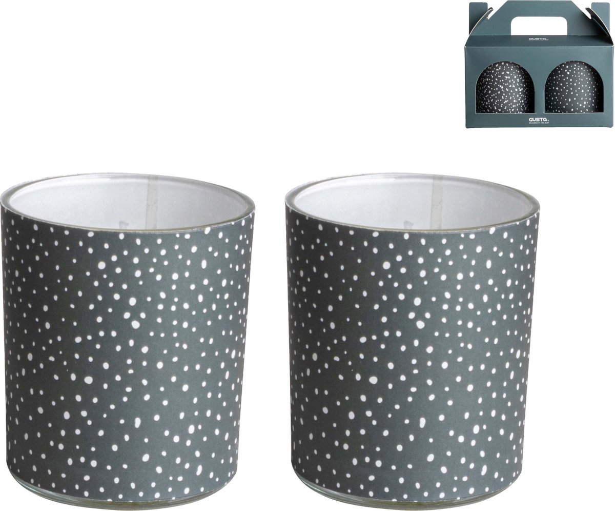 Gusta Giftset Kaarsen - Grijs - stippen -December - Set 2 Stuks