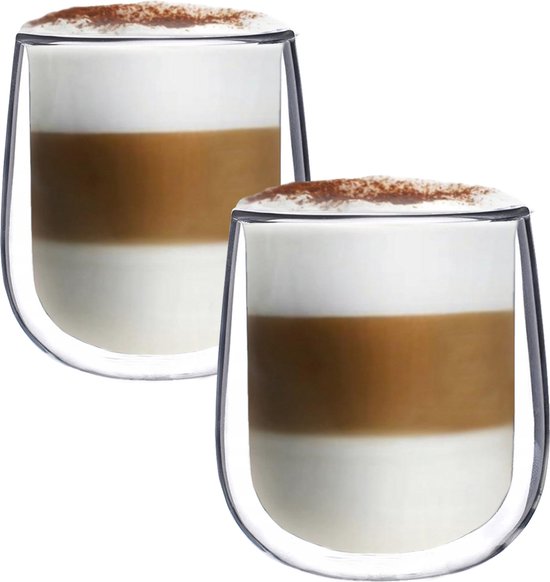 Verres à latte macchiato de Luxe à double paroi - Verres à Verres à café à double paroi - Verres à Cappuccino - Tasse à Cappuccino - Verres à latte - Verre à thé à double paroi - 350 ML - Set de 2