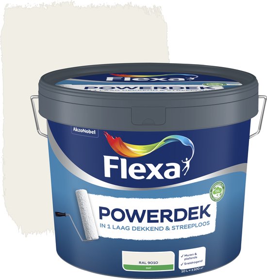 Flexa Powerdek Muurverf - Muren & Plafonds - Binnen - RAL 9010 - 10 liter |  bol.com