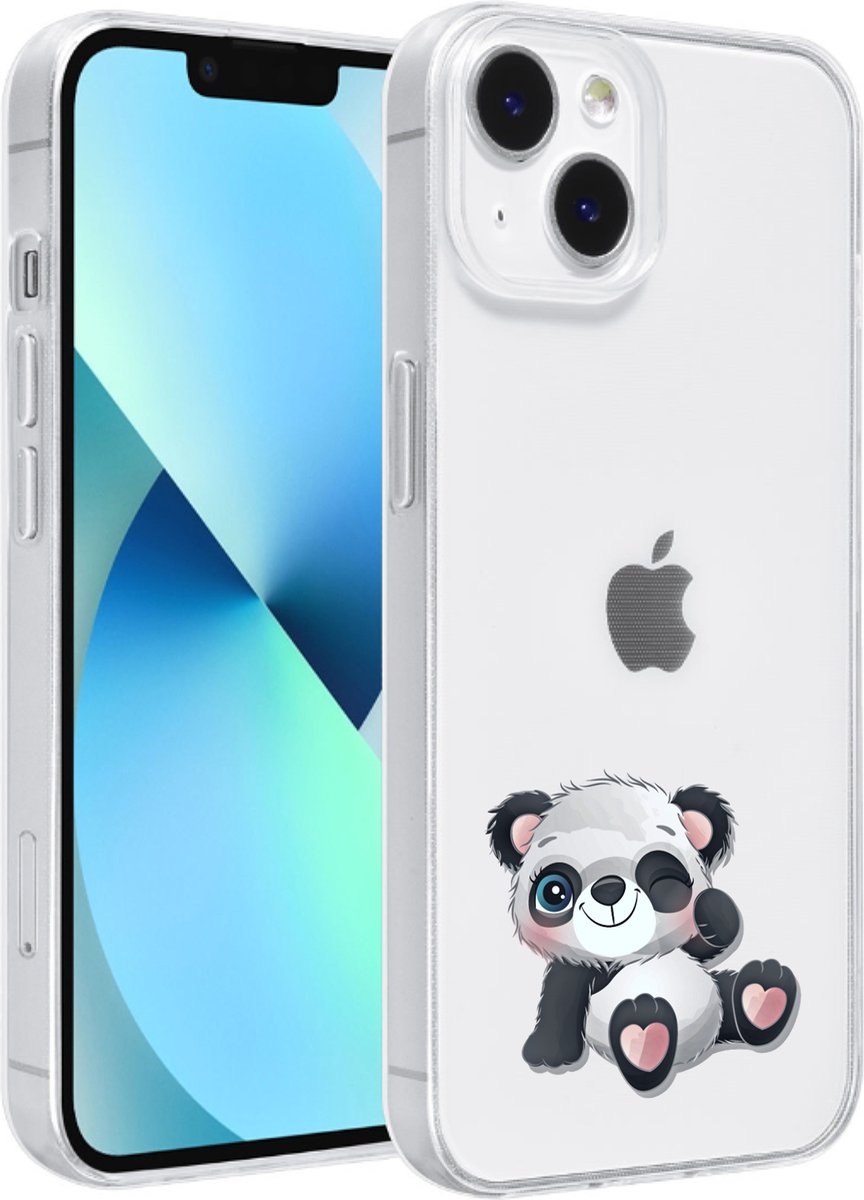 Apple iPhone 14 transparant siliconen hoesje Pandabeertje knipoog *LET OP JUISTE MODEL*