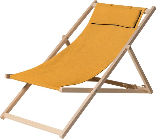 Madison - Houten Strandstoel - Golden Glow - Geel -  Opvouwbaar - 90x55x87cm - Tuinstoel - Klapstoel