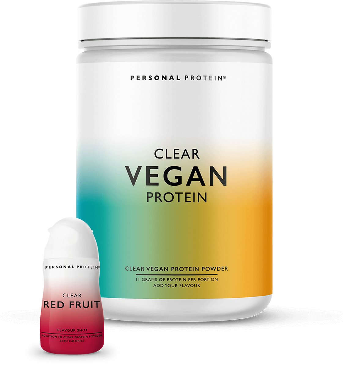 Personal Protein® – Clear Vegan Protein – Vegan Eiwitshake / Vegan Protein Water / Proteïnedrank – Suikervrij / Vetvrij – 320 gram (20 shakes) + Red Fruit Flavour Shot