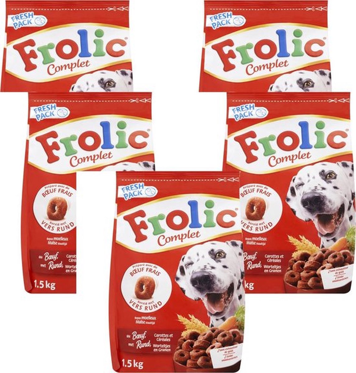 5x Frolic Compleet - Rund Droog - Hondenvoer - 1.5kg
