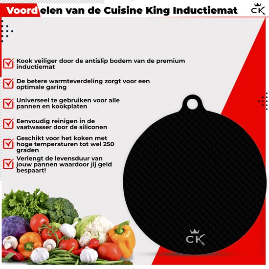 Cuisine King Inductie Beschermer Mat - 4 stuks - Antislip - Onderzetters Pannen - Panbeschermers - Siliconen - Inductie Koken tot 250 ºC - 4x Rond Ø22cm - Inclusief E-kookboek