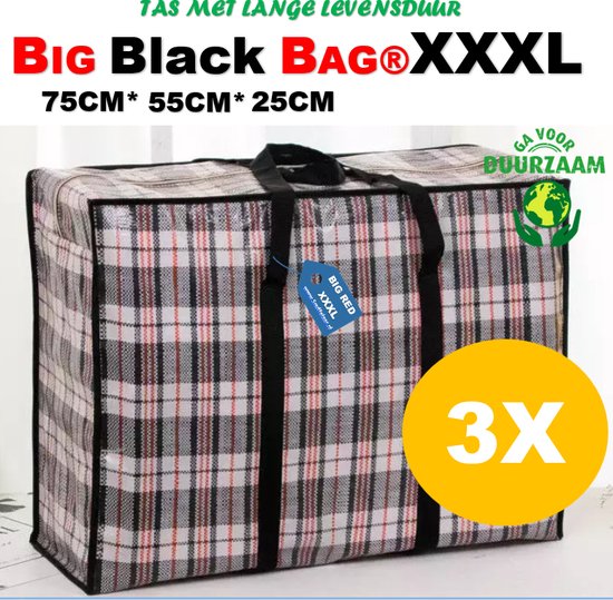 Big Black Bag XXXL Luxe 3 Stuks De Snuffelaar Opbergtas Sterke Brede Zwarte Band. bol