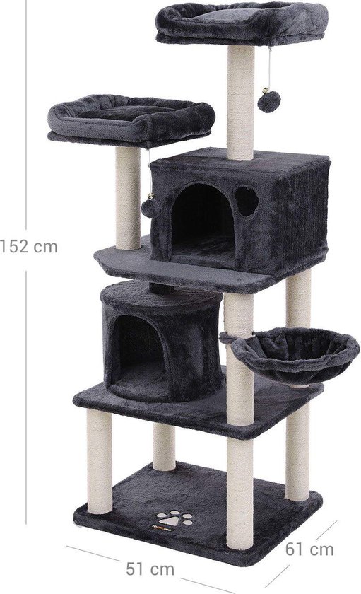 Stevige Kattenboom Met Sisal Krabpaaltjes, Pluche Zitjes, Een Mand En 2 Huisjes Klimboom Voor Katten Beige Pct90m