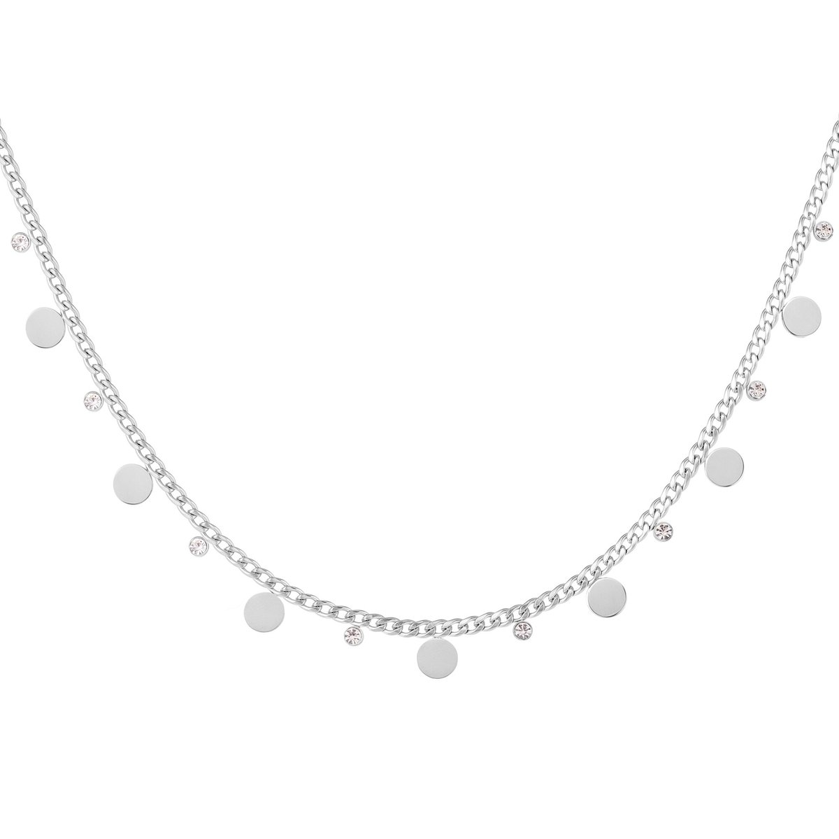 Bijoutheek Collier Discs en witte stenen zilver